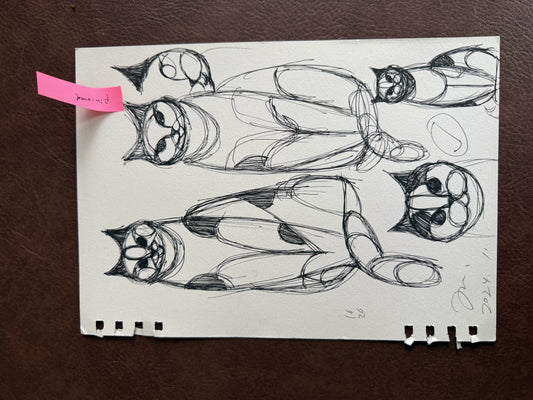Sketch No. 01 original drawing on paper by Siyuan Tan with mask-like figure studies