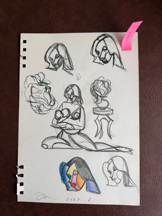 Sketch No. 02 original female portrait study on paper by Siyuan Tan