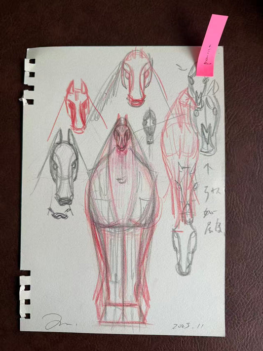 Sketch No. 04 original horse study on paper by Siyuan Tan