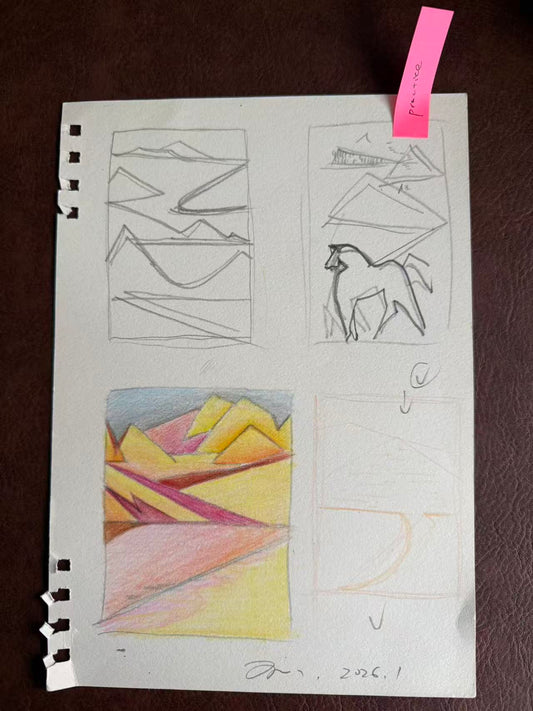 Sketch No. 05 original mountain and migration route study on paper by Siyuan Tan