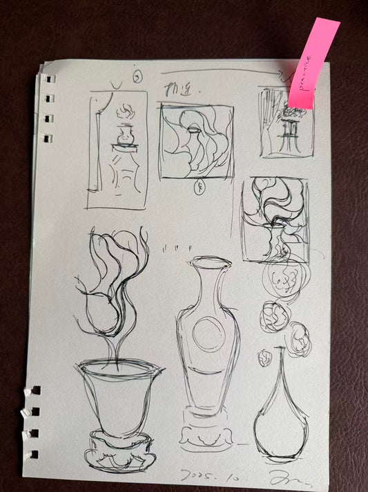 Sketch No. 07 original vessel and ceramic form study on paper by Siyuan Tan