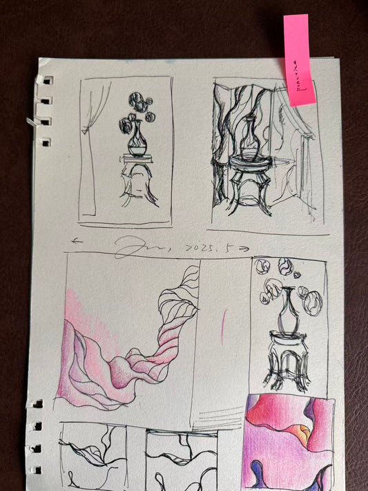 Sketch No. 10 original vessel and pedestal still life study on paper by Siyuan Tan