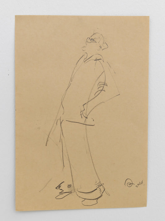 Can Portrait No. 03 original leaning male figure sketch on paper by Zheng Hao