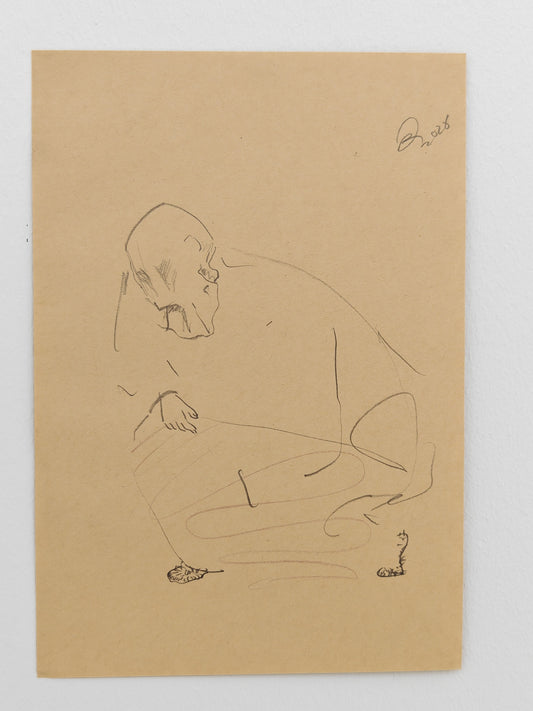Can Portrait No. 04 original seated male figure sketch on paper by Zheng Hao
