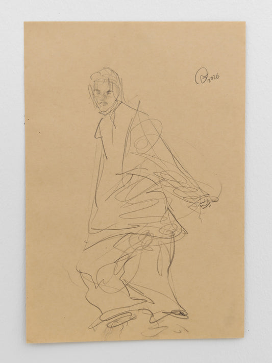 Can Portrait No. 09 original turning figure gesture sketch on paper by Zheng Hao
