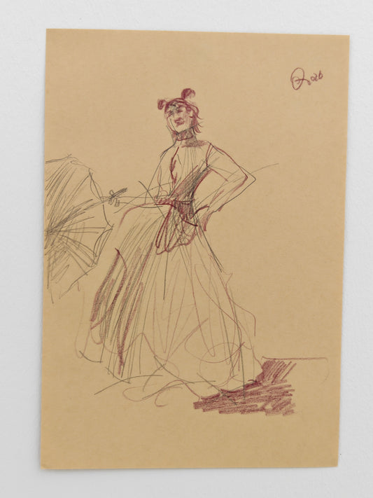 Can Portrait No. 10 original figure in voluminous dress sketch on paper by Zheng Hao