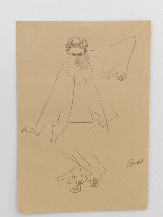 Can Portrait No. 12 original forward-leaning figure gesture sketch on paper by Zheng Hao