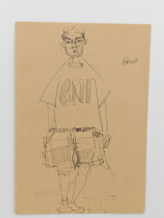 Can Portrait No. 16 original casual male figure sketch on paper by Zheng Hao