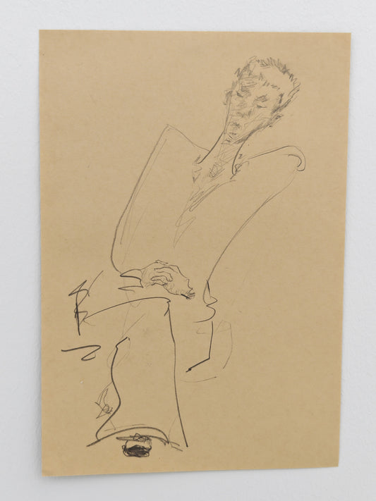 Can Portrait No. 20 original seated contemplative male figure sketch on paper by Zheng Hao