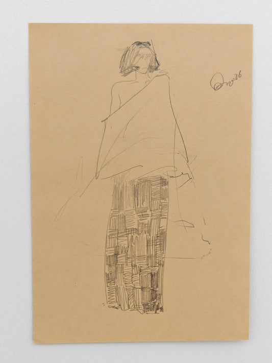 Can Portrait No. 21 original standing figure with geometric patterned trousers by Zheng Hao