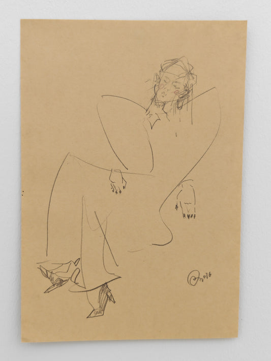 Can Portrait No. 22 original female figure sketch with exaggerated shoulders by Zheng Hao