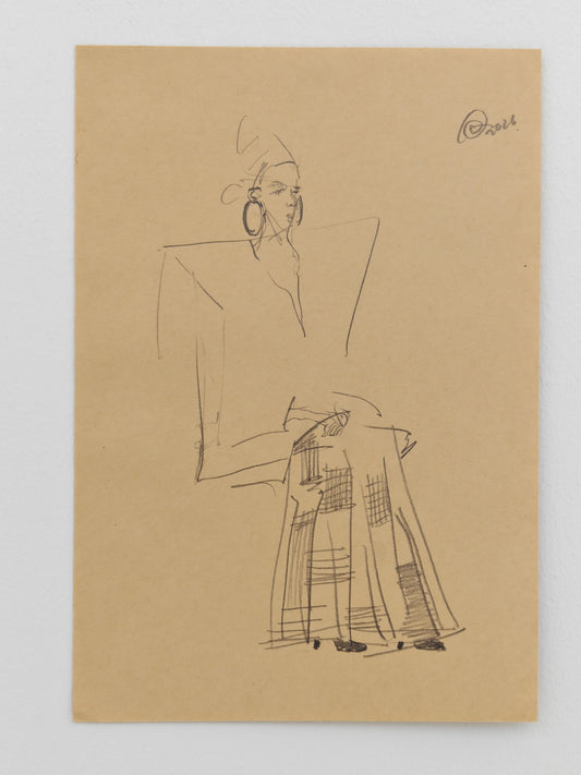 Can Portrait No. 23 original female fashion figure sketch with angular shoulders by Zheng Hao