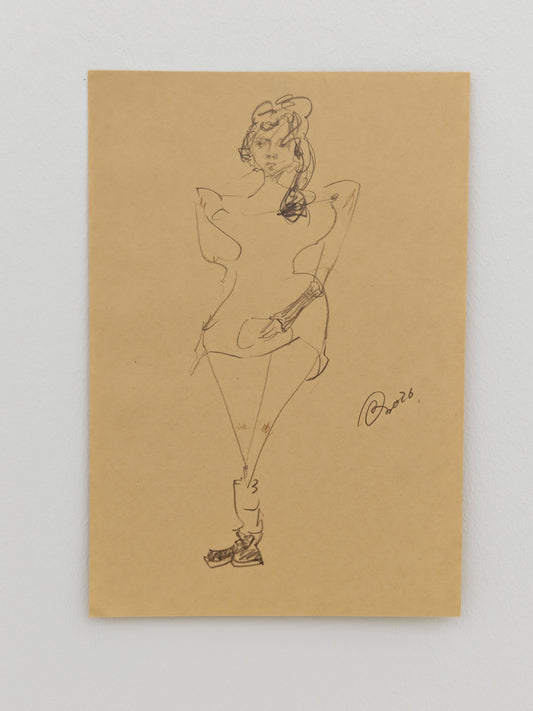Can Portrait No. 25 original crossed-leg female fashion figure sketch on paper by Zheng Hao