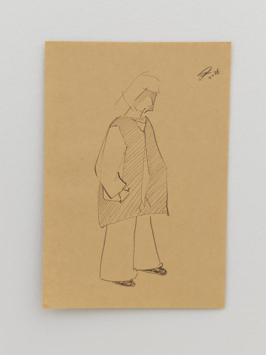 Can Portrait No. 27 original side-profile figure sketch with cape-like silhouette by Zheng Hao