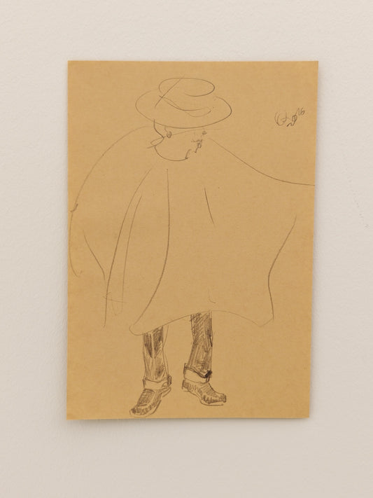 Can Portrait No. 31 original figure sketch with wide-brim hat and cape silhouette by Zheng Hao