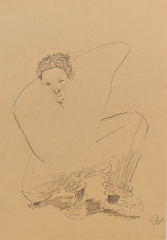 Can Portrait No. 32 original crouching compressed figure sketch on paper by Zheng Hao