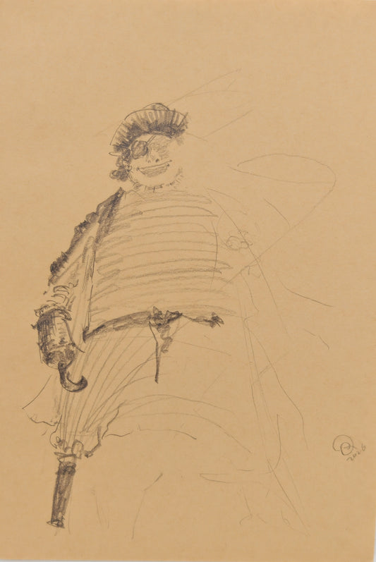 Can Portrait No. 34 original punk-inspired male figure sketch with mohawk and striped shirt by Zheng Hao