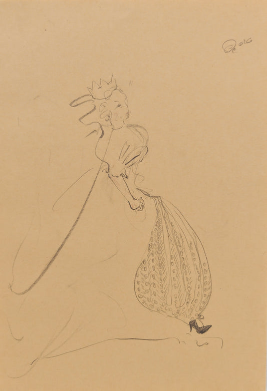 Can Portrait No. 40 original female fashion figure sketch with voluminous patterned balloon silhouette by Zheng Hao