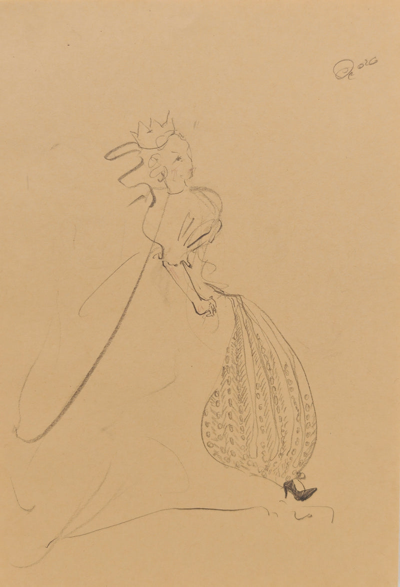 Can Portrait No. 40 original female fashion figure sketch with voluminous patterned balloon silhouette by Zheng Hao