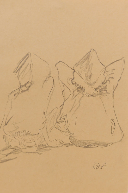 Can Portrait No. 41 original two-figure sketch on paper by Zheng Hao exploring human interaction