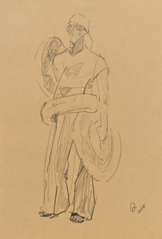 Can Portrait No. 44 original geometric fashion figure sketch with oversized bag and accessories by Zheng Hao